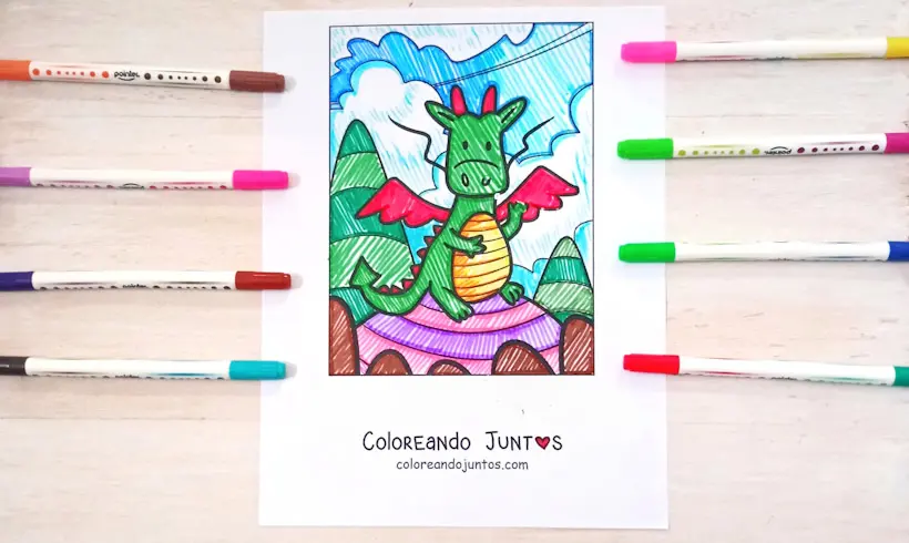 Dragon drawing colored by Coloring Together