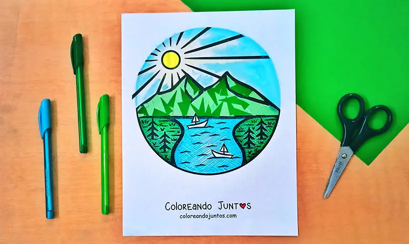 Drawing of a lake colored by Coloring Together