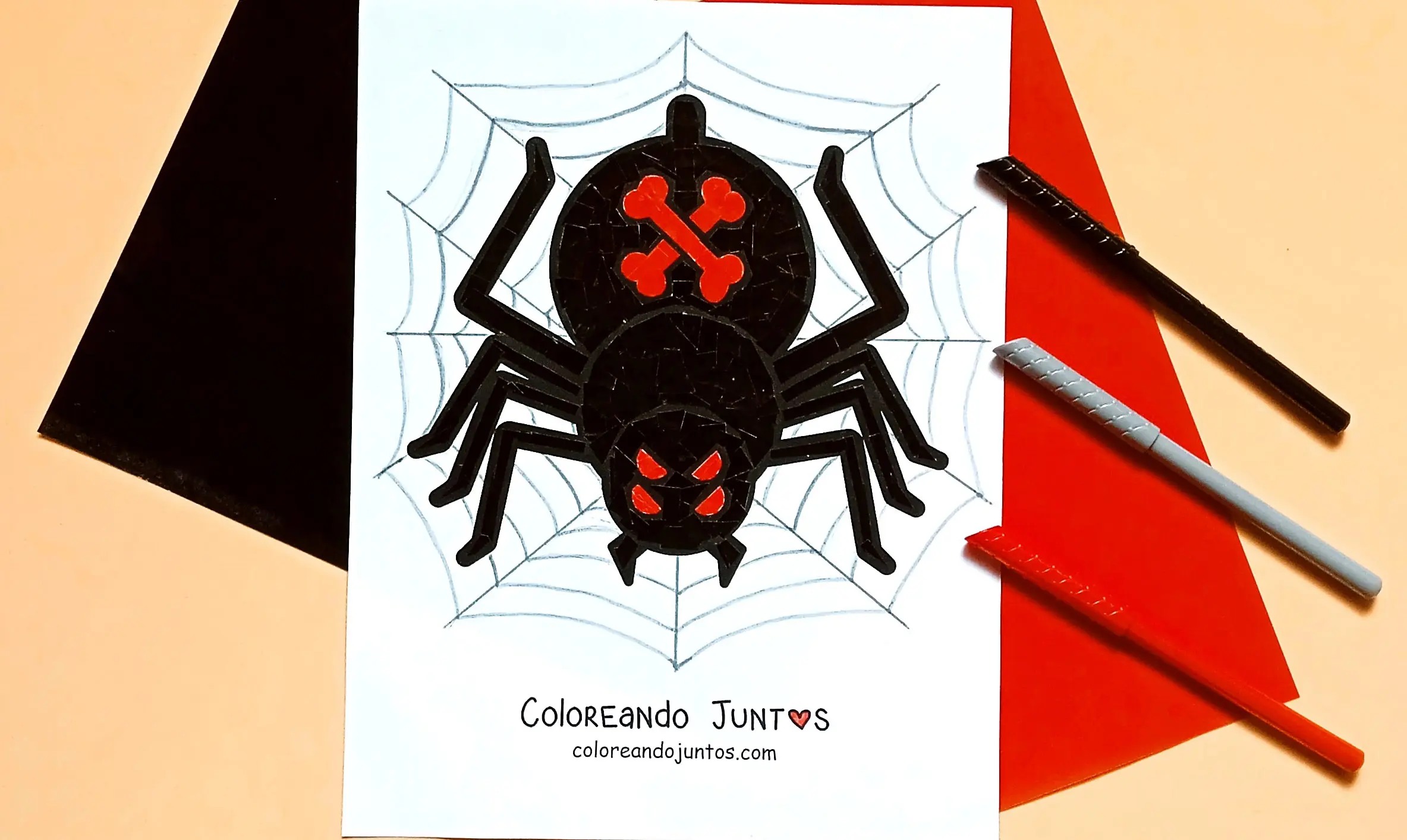 Drawing of a Halloween spider colored by Coloring Together