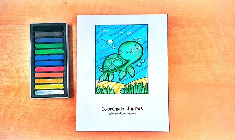 Drawing of a turtle colored by Coloring Together