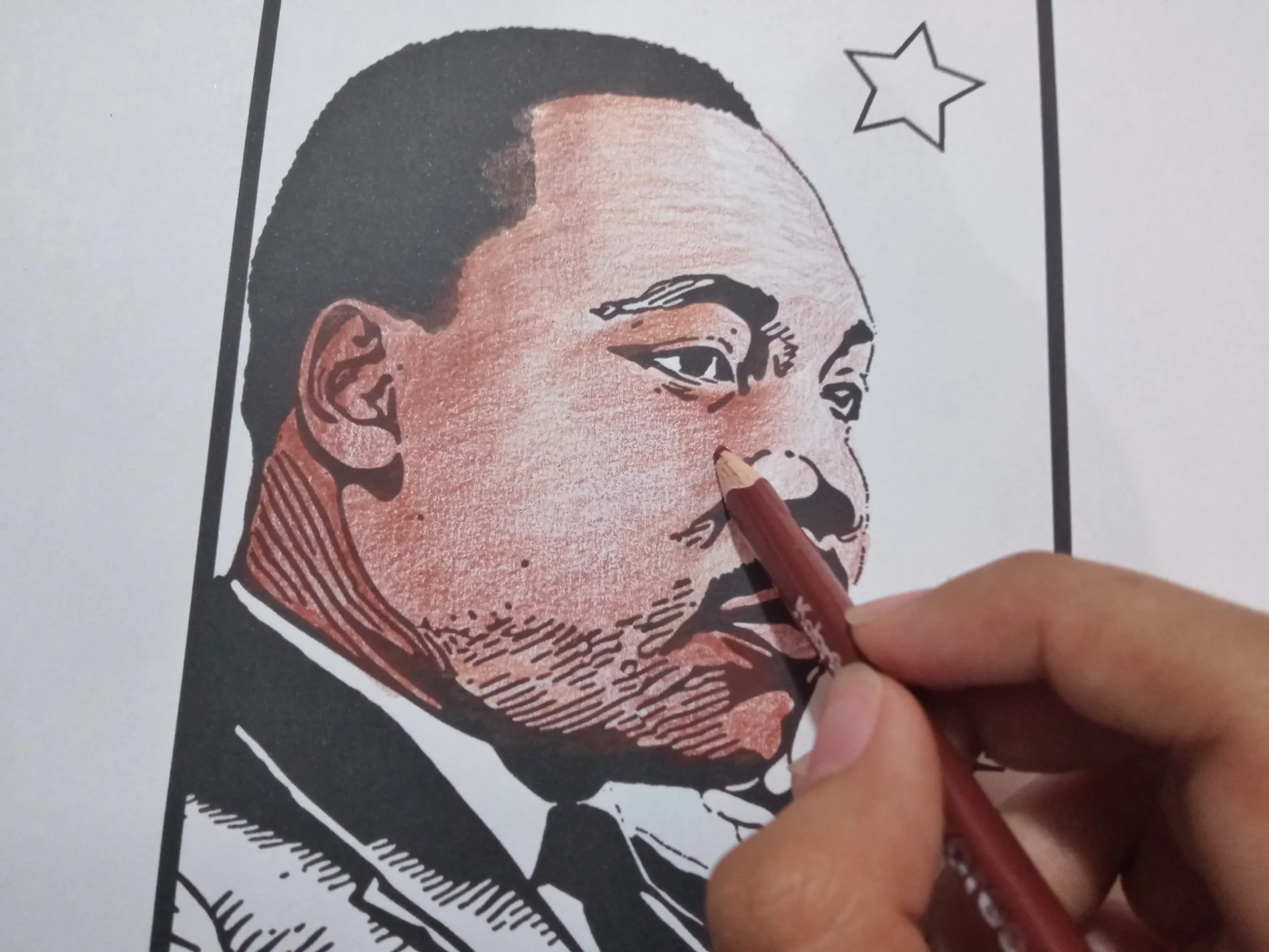 Step 1 for coloring realistic skin with colored pencils