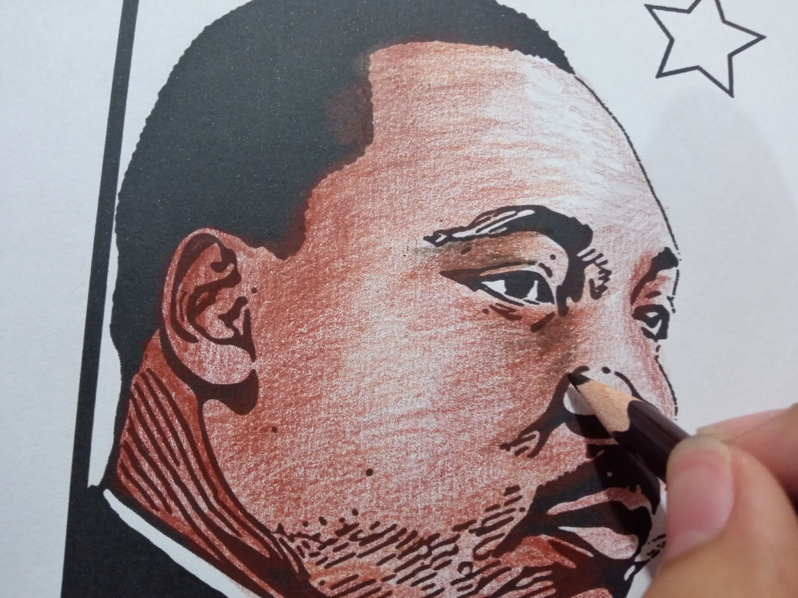 Step 2 for coloring realistic skin with colored pencils