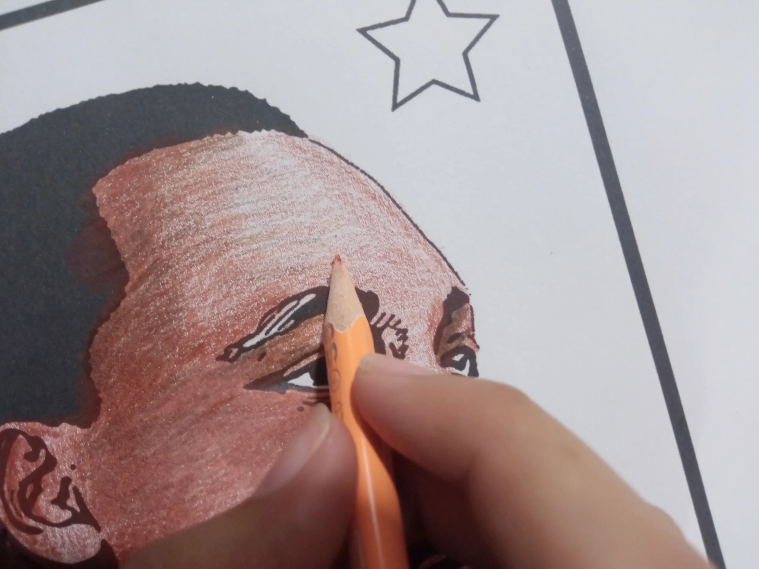 Step 3 for coloring realistic skin with colored pencils