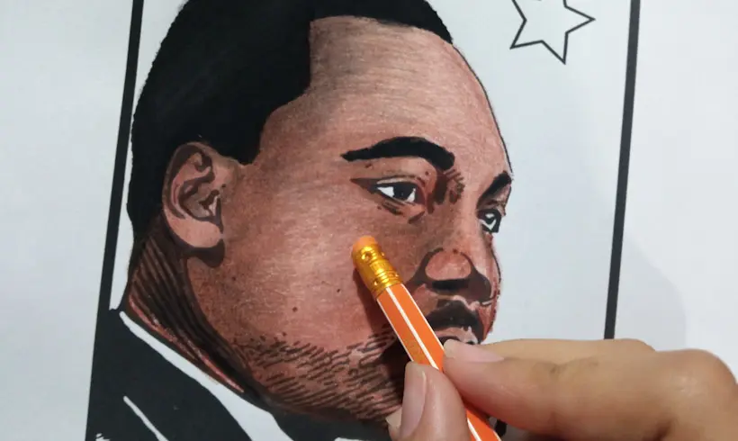Step 4 for coloring realistic skin with colored pencils