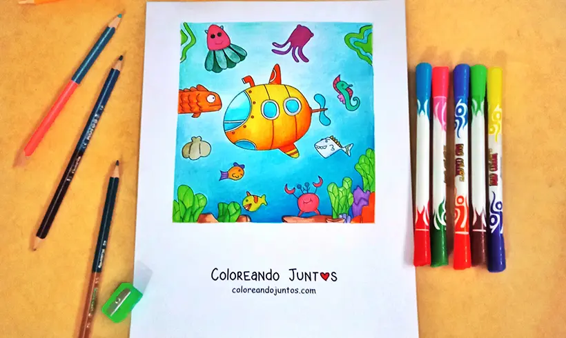 Drawing of a submarine colored by Coloring Together