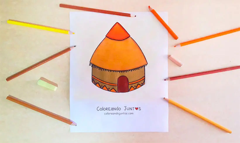 Drawing of a hut colored by Coloring Together