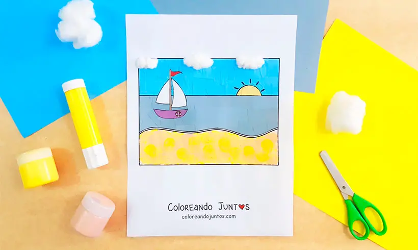 Drawing of a beach colored by Coloring Together