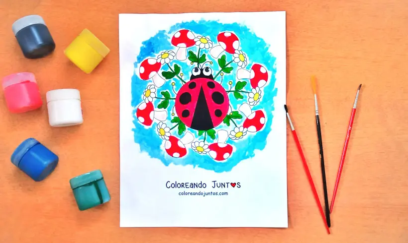 Drawing of a kawaii mandala colored by Coloring Together