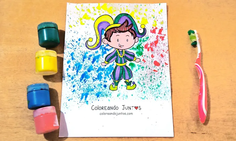 Drawing of a child at Carnival painted with a toothbrush
