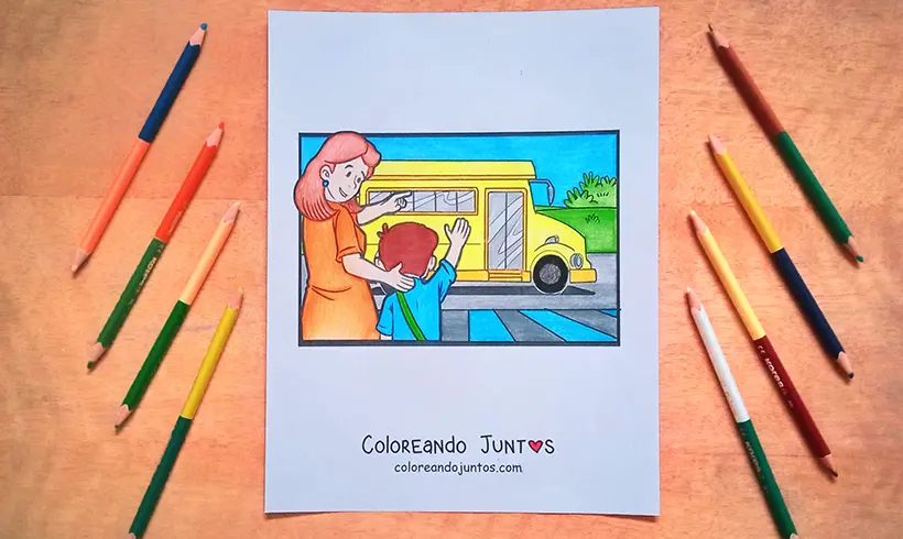 Drawing of a school colored by Coloring Together