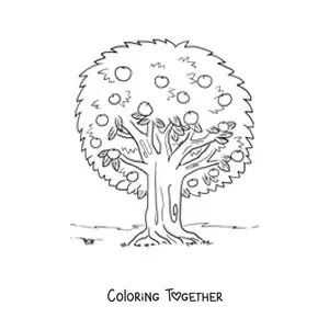 Coloring page of an apple tree with apples