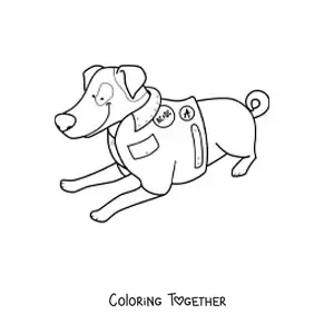 Coloring page of a Jack Russell terrier lying down and wearing a jacket