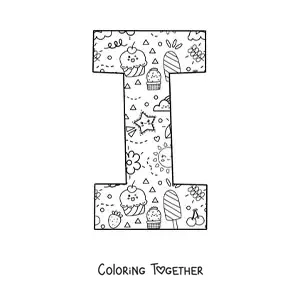 Coloring page of the cartoon letter i