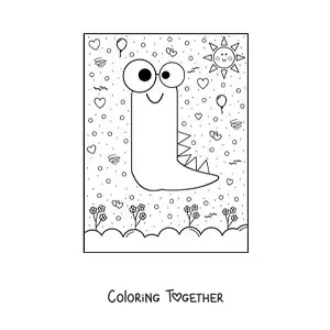Coloring page of the cartoon letter i shaped like a monster