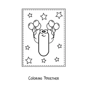 Coloring page of the animated capital letter i with balloons