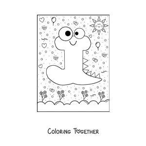 Coloring page of the cartoon letter j shaped like a monster