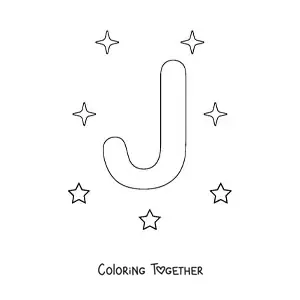 Coloring page of the capital letter j with stars