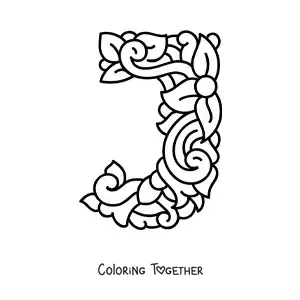 Coloring page of the decorated capital letter j