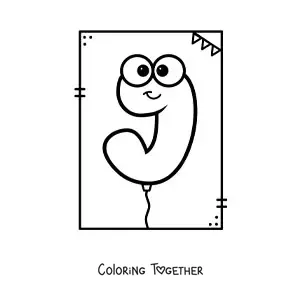 Coloring page of the animated letter j shaped like a balloon