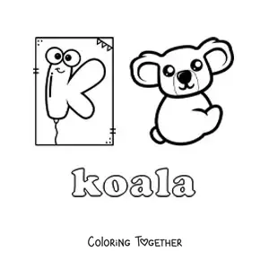 Coloring page of k is for koala