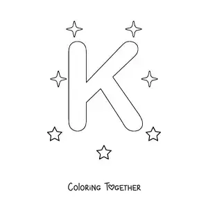 Coloring page of the capital letter k with stars