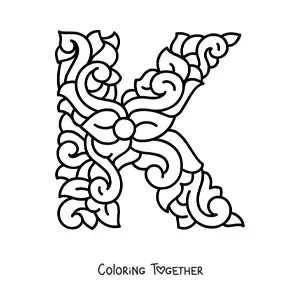 Coloring page of the decorated capital letter k