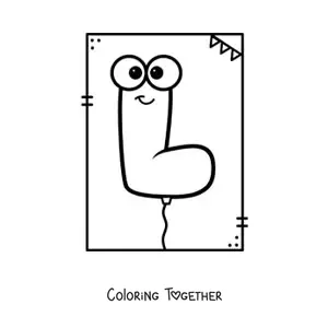 Coloring page of the animated letter l shaped like a balloon