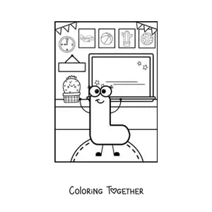 Coloring page of the animated letter L at school