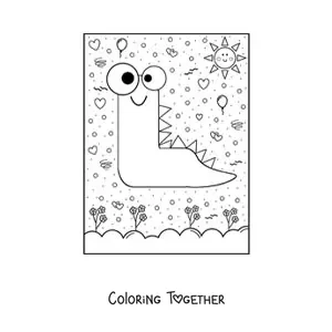 Coloring page of the animated letter L shaped like a cartoon monster