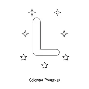Coloring page of a capital letter L with stars