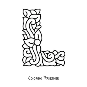 Coloring page of a decorated capital letter L