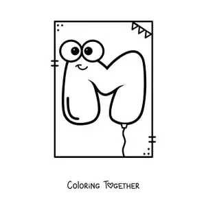 Coloring page of the animated letter M shaped like a balloon