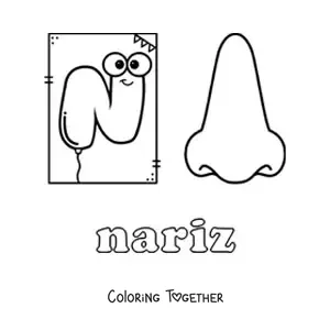 Coloring page of N is for nose