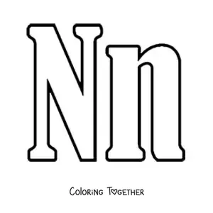 Coloring page of a large uppercase and lowercase letter N