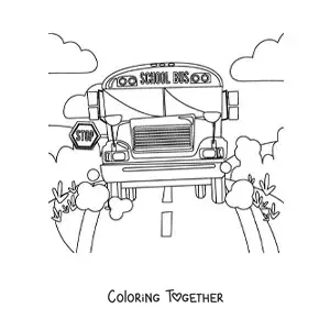 Coloring page of the front view of a school bus