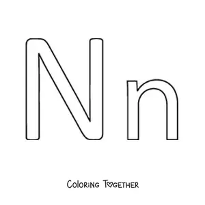 Coloring page of an easy uppercase and lowercase letter N