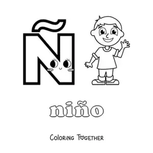 Coloring page of N is for nino (boy)