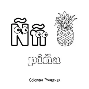 Coloring page of N is for pina (pineapple)