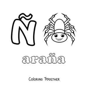 Coloring page of N is for arana (spider)