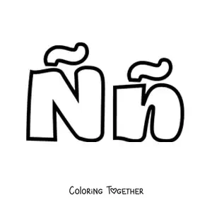 Coloring page of a large uppercase and lowercase letter N with a tilde
