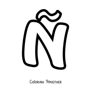 Coloring page of a large uppercase letter N with a tilde