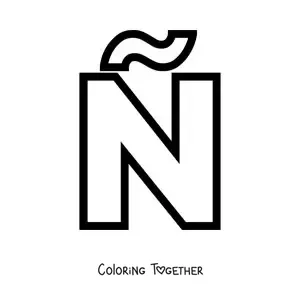 Coloring page of an easy uppercase letter N with a tilde