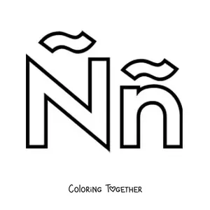 Coloring page of the uppercase and lowercase letter N with a tilde