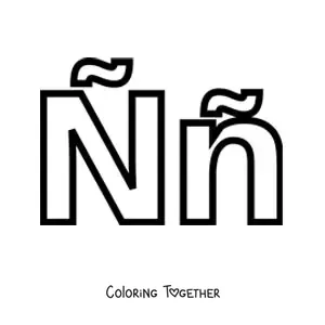 Coloring page of the easy uppercase and lowercase letter N with a tilde