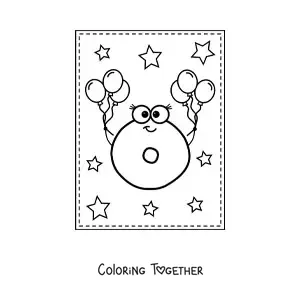 Coloring page of the animated uppercase letter O with balloons