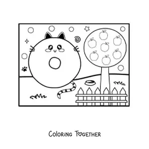 Coloring page of the animated letter O shaped like a cat in the park