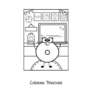 Coloring page of the animated letter O at school