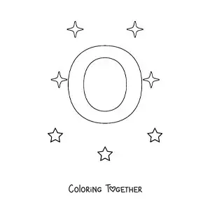 Coloring page of an uppercase letter O with stars