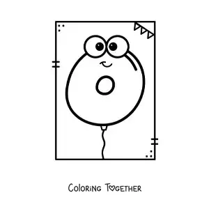 Coloring page of the animated letter O shaped like a balloon