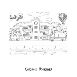 Coloring page of a school bus